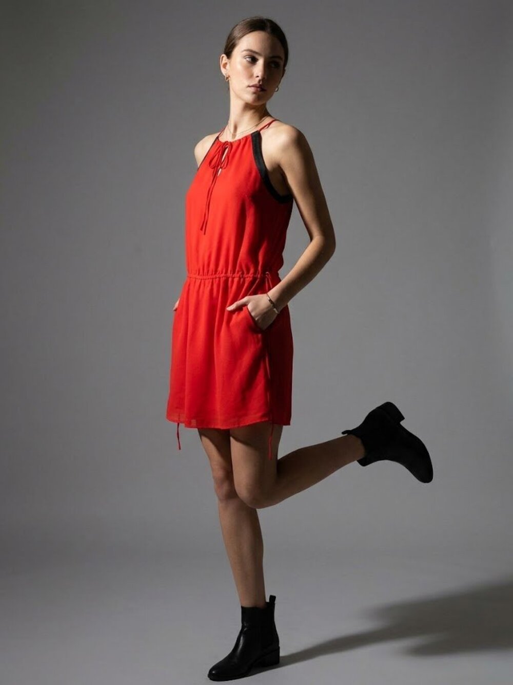 Zara Trafaluc Red Halter Mini Dress Keyhole Contrast Trim NWT Medium